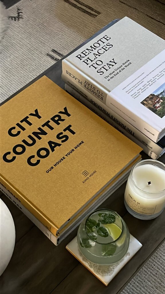 Coffee table demonstrating a well collected home.