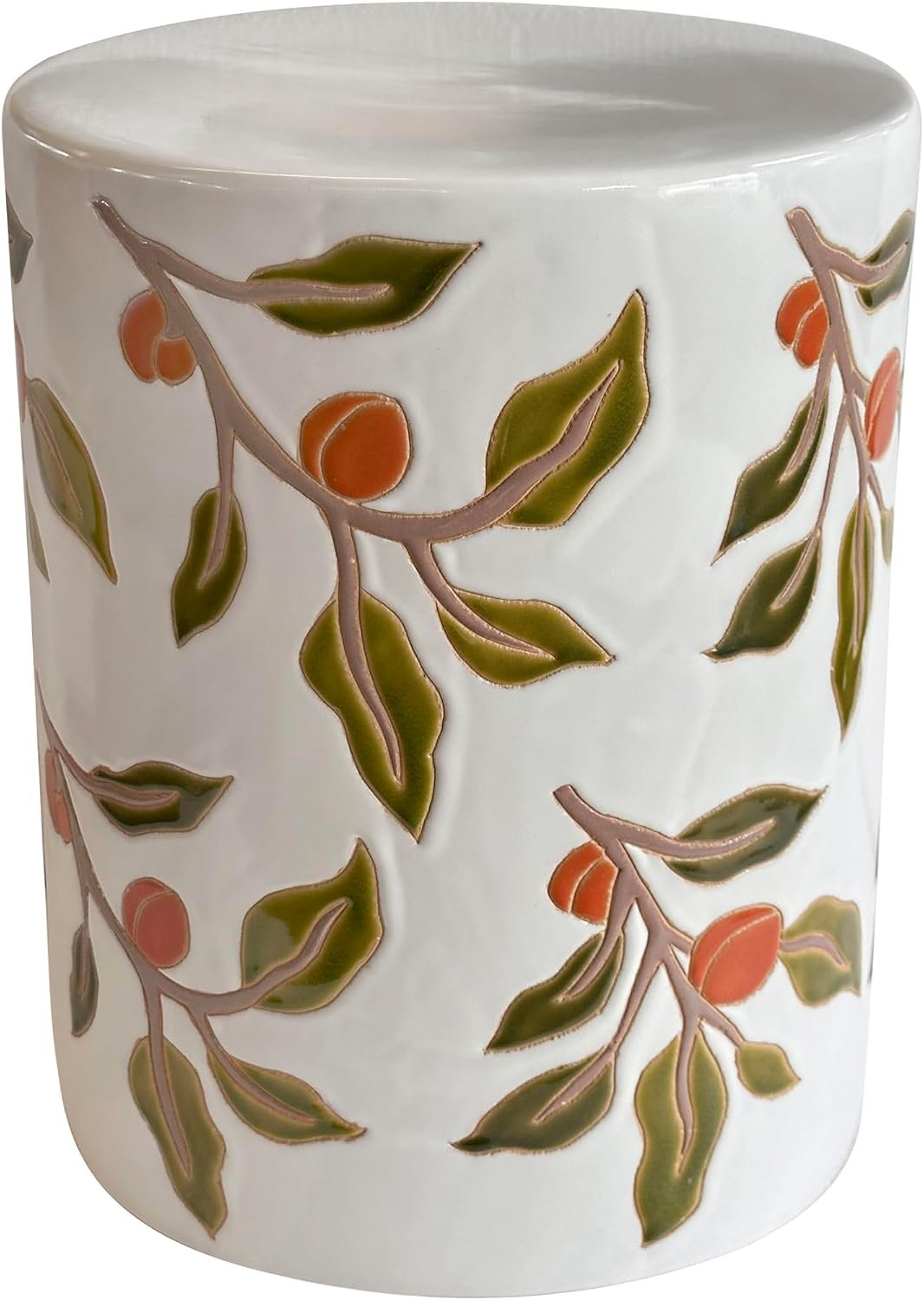 ceramic table with orange vines on it