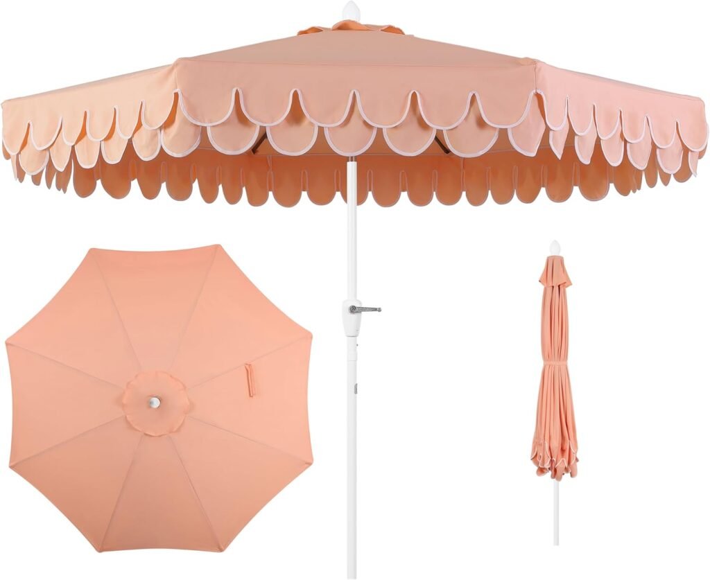 Dusty pink double layer scalloped edge outdoor umbrella