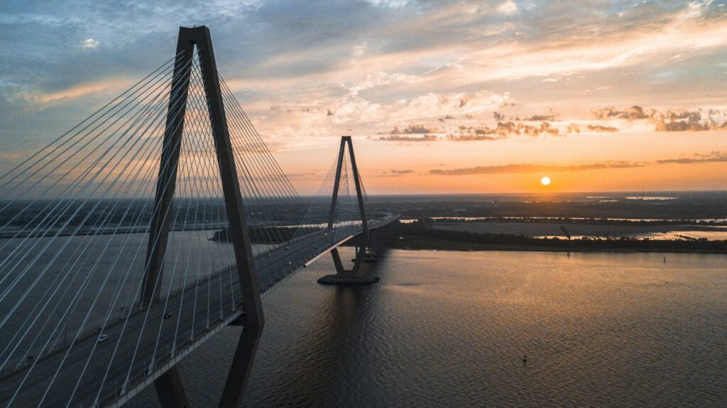 Ravenel Bridge at sunset in Charleston South Carolina